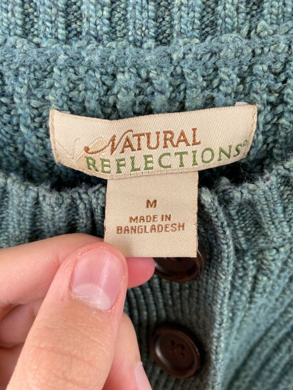 Natural Reflections Womens Green Ribbed Knit Button Henley Sweater M 1/4 button - Picture 5 of 7